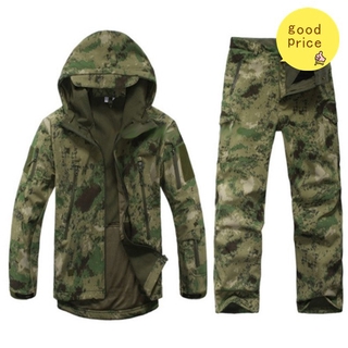 Men Softshell Military Tactical Hoodie Fleece Jacket Outdoor Camping Hiking + Pants Set