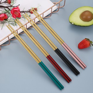 1 Pair Non-slip Korean Chopsticks Stainless Reusable Gold Cutlery Homeliving Dinnerware Metal Tableware High Quality Flatware