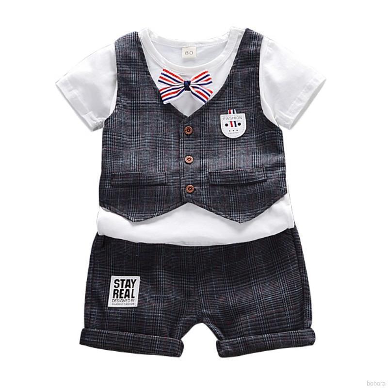 BOBORA 3PCS Baby Boys Clothing Set Cotton T-shirt + Button Vest + Cotton Pants