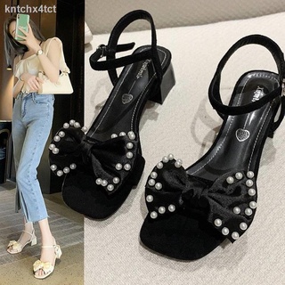 sandals✧℗๑Sandals women 2021 new mid-heel thick heel fairy style word with summer Roman all-match F