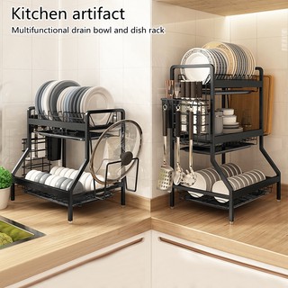 (COD)2/3 layer plating 304 stainless steel dish rack kitchen cutlery rack with drain tray
