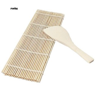 ♠✎Richu_Home Kitchen Sushi Rolling Maker Bamboo Material Roller DIY Mat with Rice Paddle