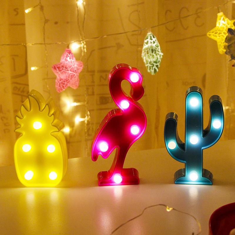 Flamingo Pineapple Cactus LED Night Lamp Lights For Party Wedding Decor Gifts