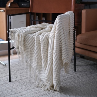 Blanket with Tassel Warm Knitted Blankets on Bed Solid Color for Baby Soft Sofa Throw Blanket Travel TV Nap Blanket