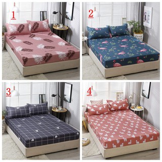 3 in 1 Bed Sheet Pillowcase Flamingo Cartoon Printed Fitted Sheet Mattress Protector Bedsheet Set