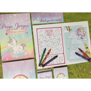 PAINTING☇◑Personalized Unicorn Themed Activity Book + Crayon Set and Lootbag