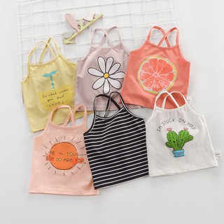 【COD】Ready Stock Toddler Cotton Sling Vest Baby Girls Cartoon Tops Kids Sleeveless Beach Clothes for 1-5Y (1)