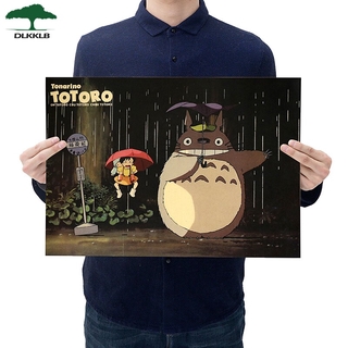 Dlkklb Miyazaki Hayao Totoro Kraft Paper Poster Cartoon Movie Wall Sticker Bar Cafe Decorative Painting 50.5x35cm Home Decor
