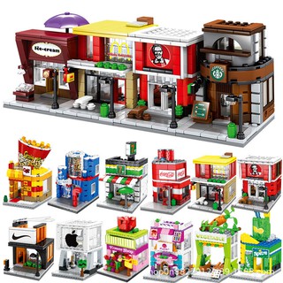 WUHUI 115PCS Mini City Street Scene Retail Store Mini Blocks Toy LeGoIng Toys Miniature Building Blo