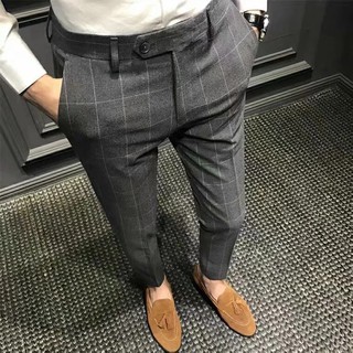 【28 to 34 Waistline】Men's slim fit mens British style Korean slacks for men checkered casual pants business formal pants