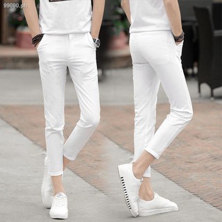 ✧White nine-point pants men s self-cultivation small feet casual pants men s stretch youth suit 9-point pants summer pants men