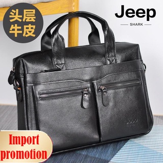 ∏▥Jeep leather men s bag business portable briefcase shoulder messenger first layer computer large c