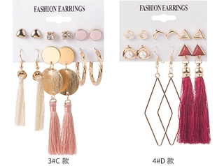 6 Pair/set Hikaw Set Fashion Pearl Earrings for Women Bohemian Circle Tassel Long Stud Earrings Beach Jewelry Set (5)