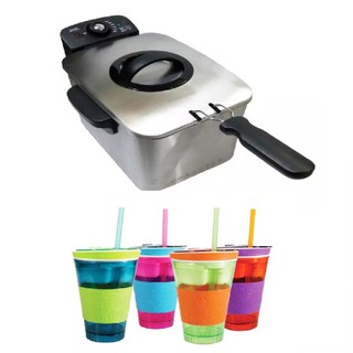 Zover Electric Deep Fryer Pan with 2 in 1 Snackeez Plastic Drink Cup (Random Color)