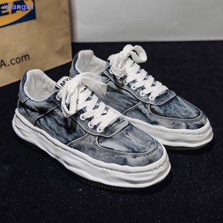 Dissoe men s shoes summer 2021 new style distressed washed denim breathable canvas board shoes thick-soled increased platform shoes