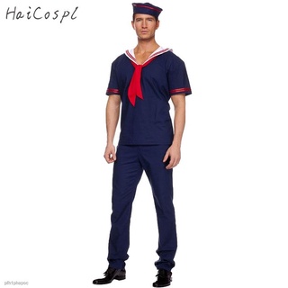 ☒Plus Size Navy Costume Men Adult Sailor Cosplay Blue Worker Uniform Halloween Costumes Carnival Fe