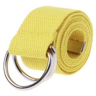 Teenager Double Ring Buckle Waist Belt Canvas Solid Color (4)