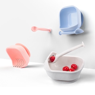 LOFCA 1set Baby Silicone Feeding Bowl Food grade Spill-Proof Suction Rotating Bowl Learning Dishes