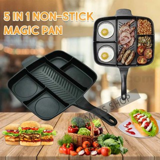 5-in-1 Pan Non-Stick Divided Grill/Fry/Oven Meal Skillet, 15", Black