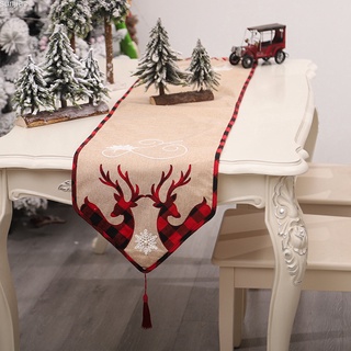 Christmas Table Runner Home Xmas Ornaments Birthday Cartoon Decoration Supplies Soft Skin-friendly Eco-friendly 13 In X 70 In Dutable And Reusable Fade-proof Multicolor Embroidery Elk Linen Tablecloth (2)
