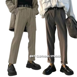 S-3XL Men's Korean wear plaid checkered formal suit casual pants ankle length trousers for men (1)