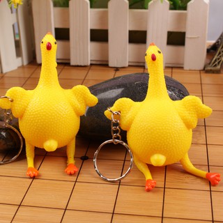 New Funny Spoof Tricky Gadgets Toy Chicken Egg Laying Hens Crowded Stress Ball Keychain