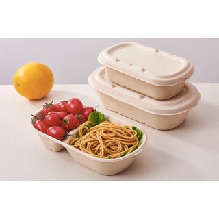 [Per Piece] Biodegradable Sugarcane Bagasse Pulp Food Container Meal Box (Oval and Rectangle)