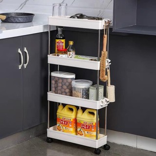 cabinet☬●☒4 Layer Moving Rack Kitchen Storage Shelf Wall Cabinets Home Bedroom Bathroom Organizer Tr