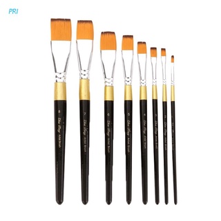 pri 8pcs Watercolor Acrylic Oil Painting Brush Professional Flat Brushes Nylon Hair