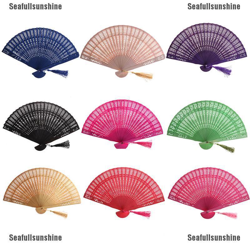 Seafullsunshine Fashion Wedding Hand Fragrant Party Carved Bamboo Folding Fan Chinese Wooden Fan