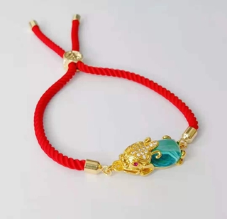 XO Jewelry Red String 24k Gold Plated Money Capturer Piyao Birthstone Lucky Lady Bracelet