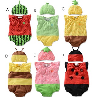 Baby Girl Boy Cloths Fruit Rompers &Hat Set