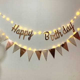 Baby Shower LED Light String Happy Birthday Banner Party Flag Banner Decoration Weeding Banners Party Decor Supplies Christmas Decoration