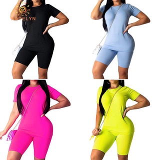 track pants∈✷❦❦Solid Color Sports Running Tracksuits Women Short Sleeve Top High Waist Shorts