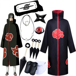 Anime Costume Cosplay Accessories Ninja Comic Manto Akatsuki Cloak Headband Kunai Ring Prop Kid