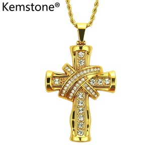 Kemstone Gold Plated Hip Hop Jesus Cross Crystal Pendant Necklace for Men