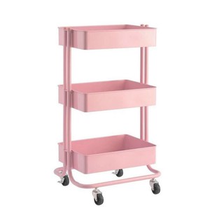 Kitchen 3-Tier utility Rolling Cart (Pink) Raskog inspired trolley all metal steel with handle (1)