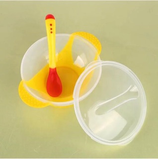 3 Pieces Baby Feeding Suction Bowl with Cover and Temperature Sensing Spoon (5)