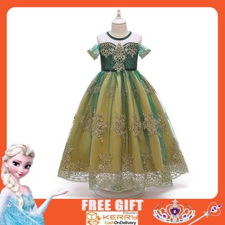 <Hot Sale> 2-10Y Frozen 2 Anna Princess Embroidered Disney Costume Birthday Party Dress