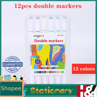 12pcs colored Pen Set Double watercolor Highlighter Marker Single Art Markers Brush Pen drawing pen (1)