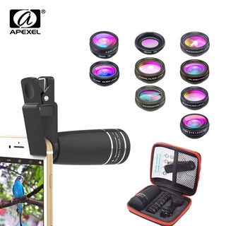APEXEL 10 in 1 Mobile phone Lens Telephoto Fisheye lens Wide Angle Macro Lens+CPL/Flow/Radial/Star Filter