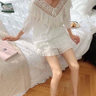Women's Pajamas Set For Summer Retro Princess Palace Lace Cute Sweet Short Sleeve Sleepwear Female S (2)