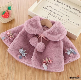 ❤OKDK-Baby Girls Cloak, Kids Lovely Princess Clothing, Bow Knot Coat for Winter, Pink/ Purple/ White/ Red