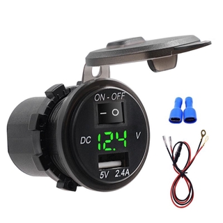 QC 3.0 Motorcycle USB Charger Waterproof 2.4A Digital Display Voltmeter 12V-24V Car Boat Charger Socket LED With ON/OFF Switch