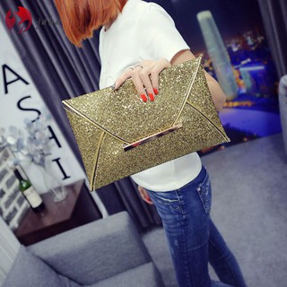 ❀JDBE❀ Simple Fashion Women Envelope Clutch Bag Solid Color Leather Glitter Purse Party Delicate Han (6)
