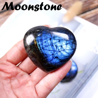 Natural Crystal Moonstone Heart Shape Polished Healing Quartz Labradorite Palm Stone Home Desktop