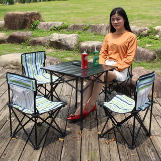 Outdoor Leisure Foldable Table Chairs Set Barbecue Picnic Table Beach