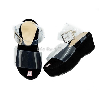 Transparent Wedge Black Kids Shoes Sandals
