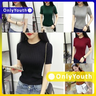 OnlyYouth Classic knitted blouse korean top short sleeves (1)