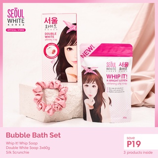Seoul White Korea BUBBLE BATH SET WHIP IT! Whip Soap 120g + 3x60g DOUBLE WHITE Soap FREE Scrunchie